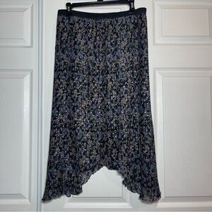 Matilda Jane Asymmetrical Black/Silver Pleated Paisley Midi Skirt M whimsigoth